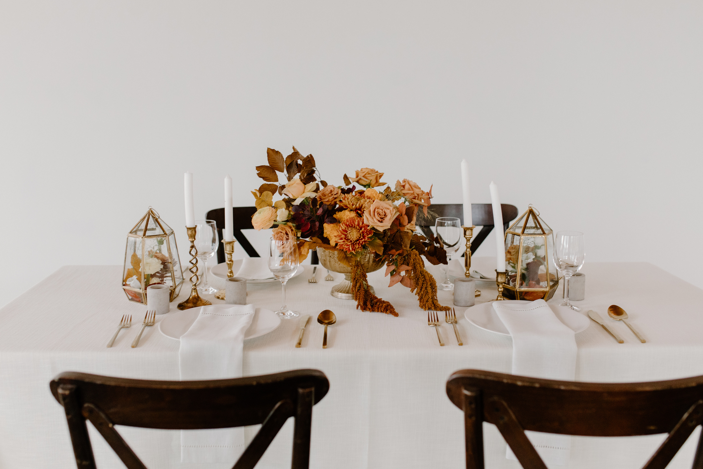 Served table with decorations for wedding ceremony